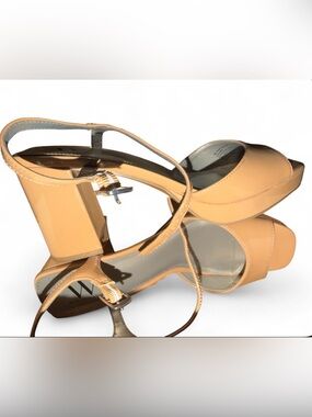 Worthington Nude Patent Platform Block Heel Sandals